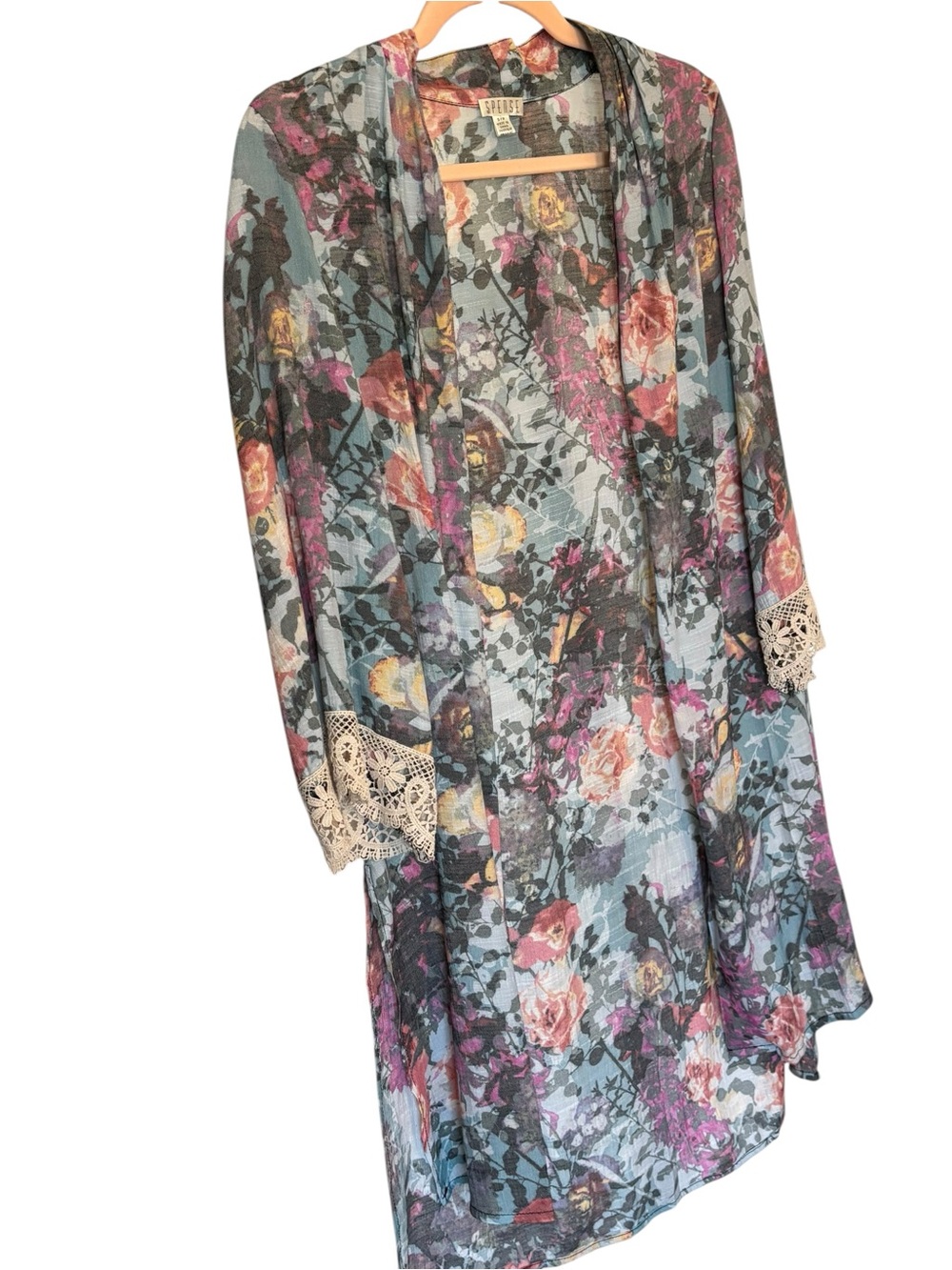Spense Floral Sheer Kimono Duster in Blue, Pink, Yellow, Cream
